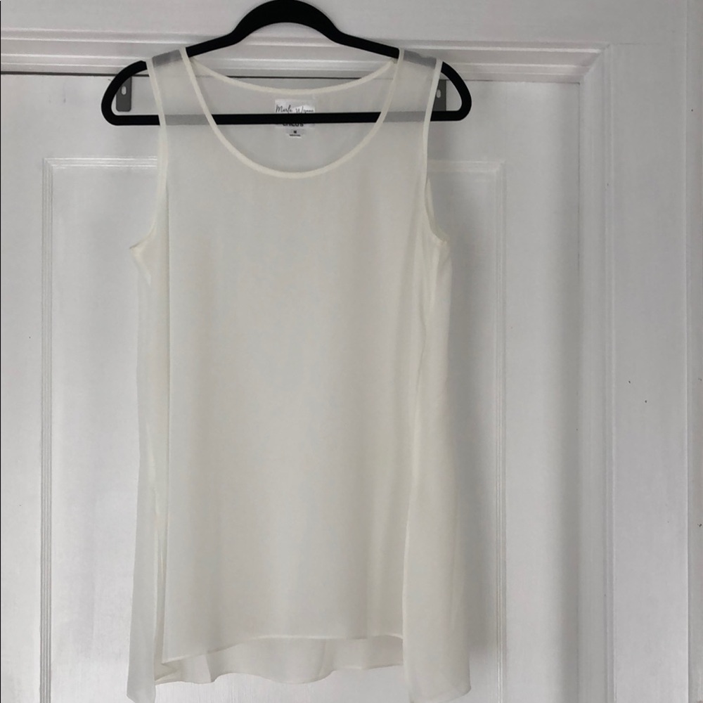 Marla WYNNE For Chicos Women's Off White Sheer Tunic Tank Top NWOT